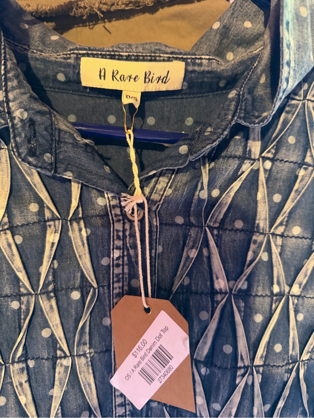 A Rare Bird Women's Blue Polka Dot Denim Top